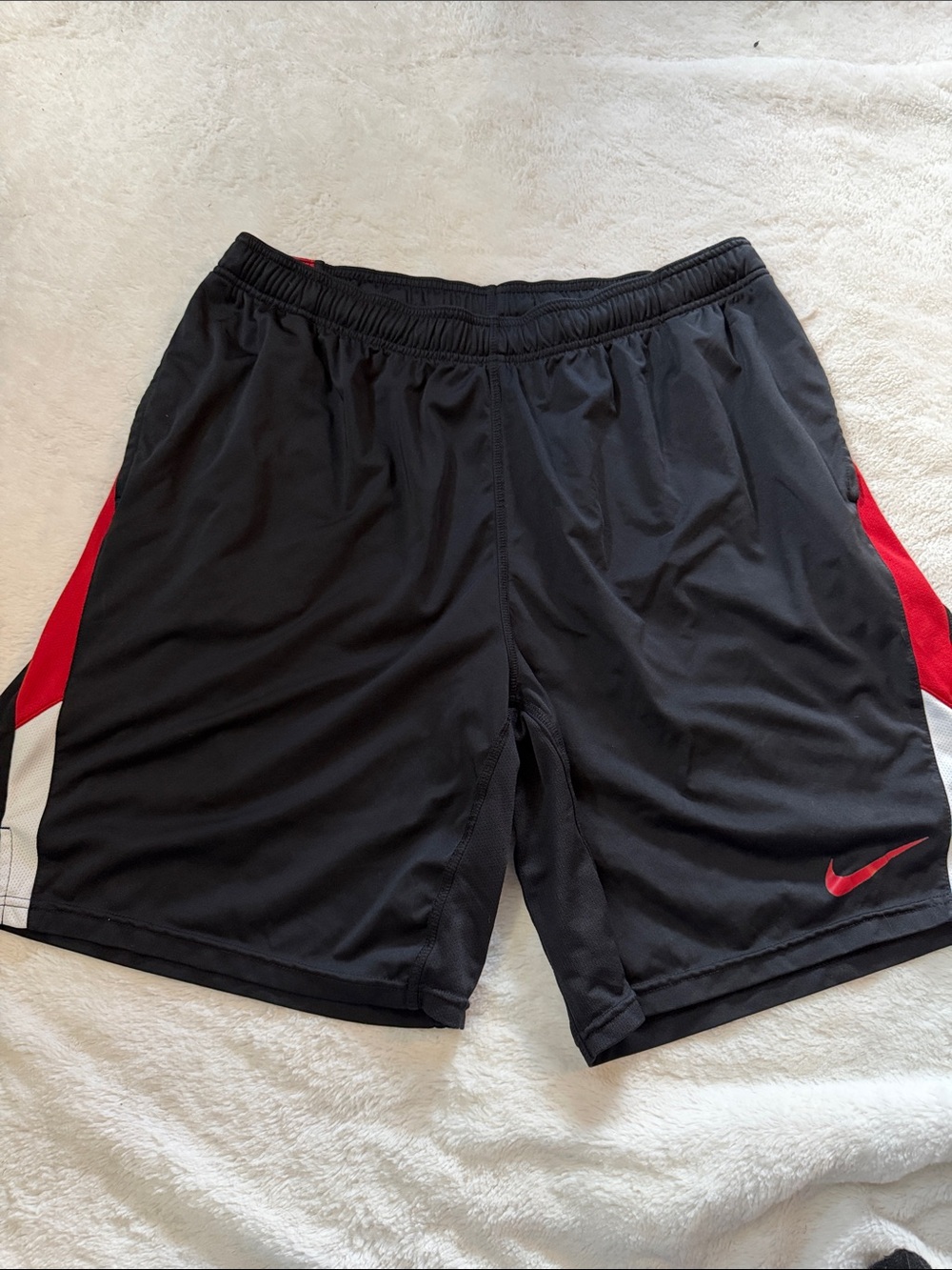 Nike Men’s Black Athletic Shorts with Red and White Panels